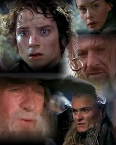 Five cast members in scenes from the trilogy.